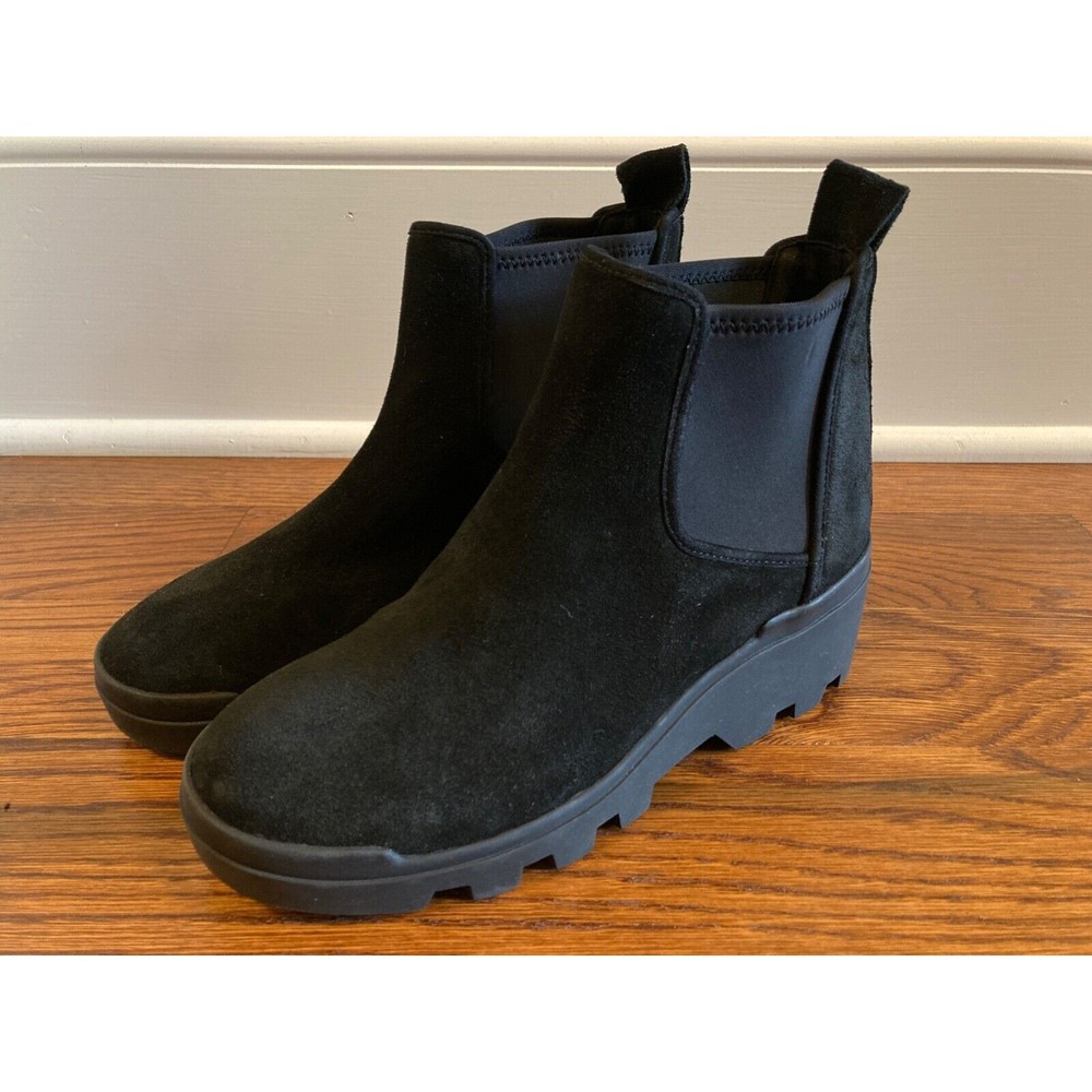 Eileen Fisher Splash Waterproof Suede Bootie  Size 5 US Black Wedge Heel NWOB